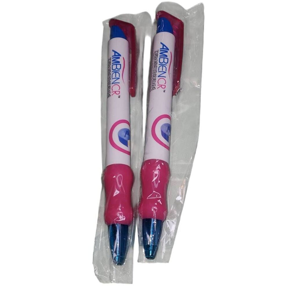 AMBIEN CR Drug Rep Pharmaceutical Promo Advertising PENS Chubby Wide Lot of 2